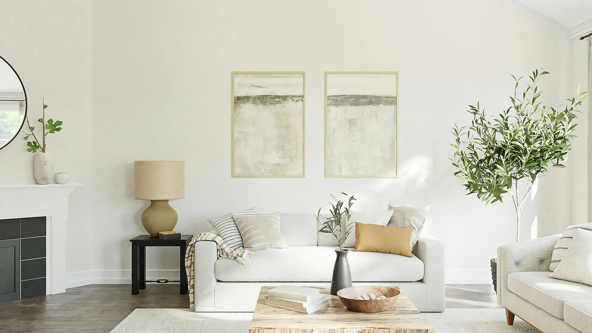 Renovated living space with finished walls and flooring
